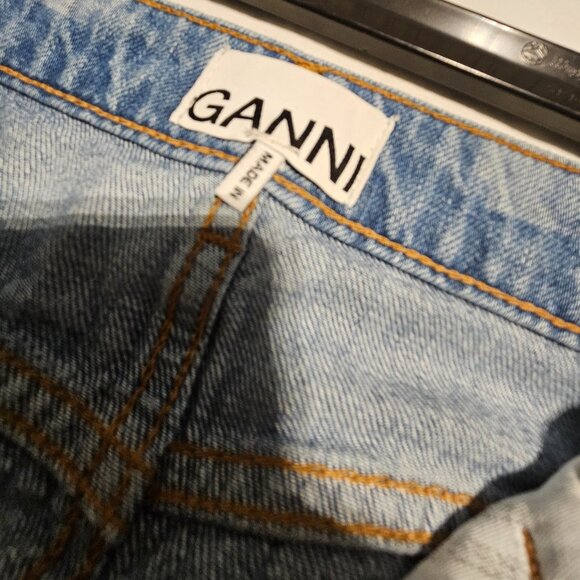 GANNI Organic Cotton Bleach Denim Flounce Midi Skirt - Picture 7 of 8